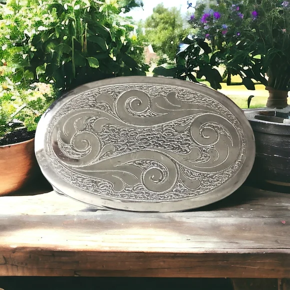 Frye Belt Buckle Etched German Silver Western Vintage Southwestern Cowgirl - Picture 12 of 14